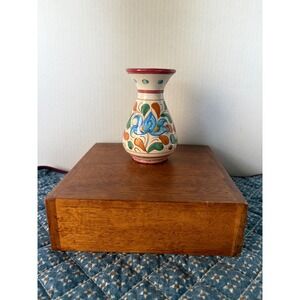 Hand Painted Ceramic Floral Bud Vase Blue Flower Italian Style Majolica 5371/12